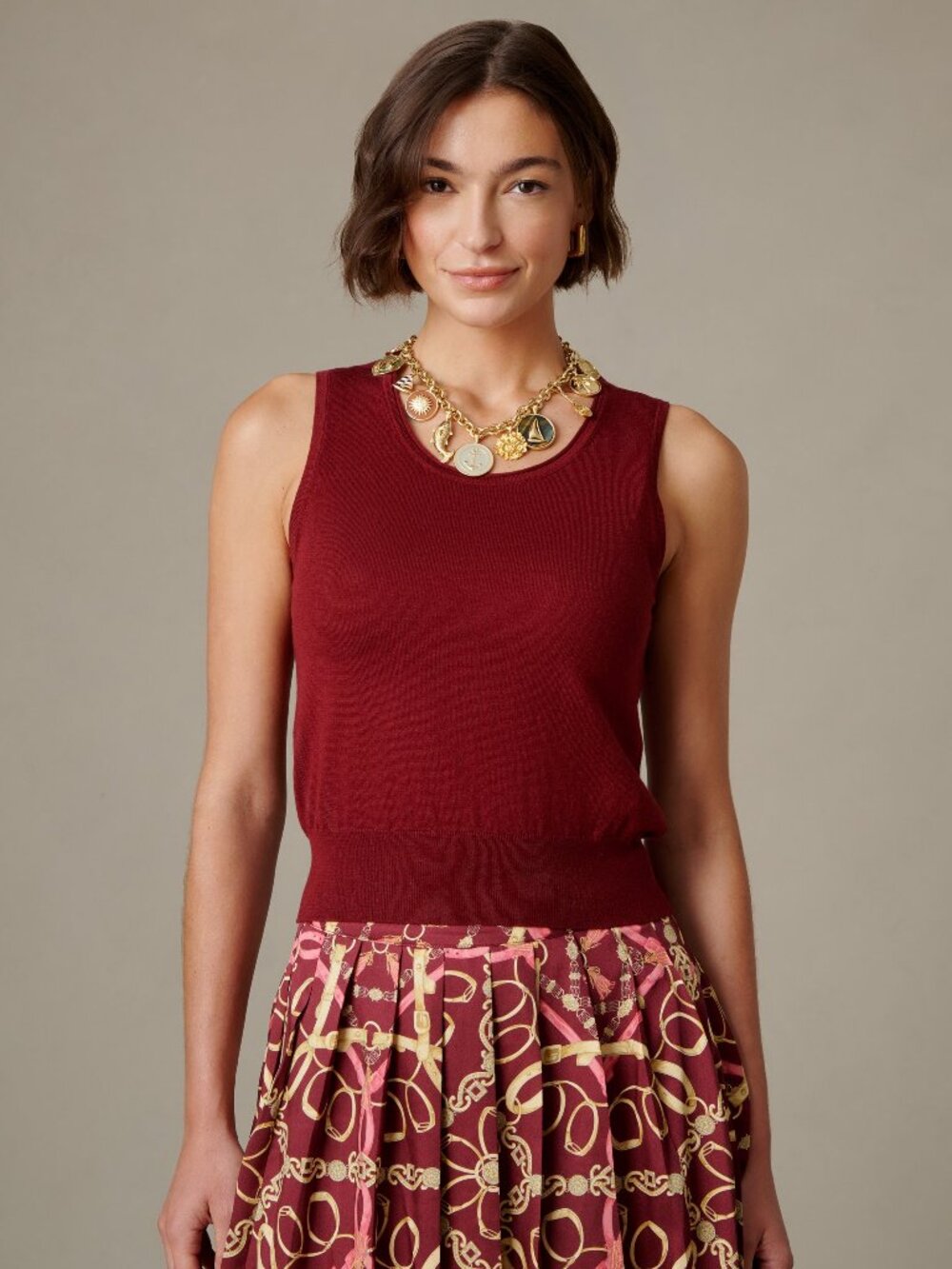 J McLaughlin Lucy Silk Blend Sweater Tank - Maroon NEW